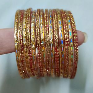 Red Golden Glass Bangles