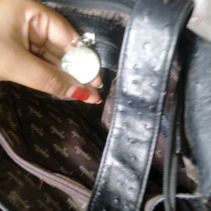 Espelho Designer Black Leather Hand Bag