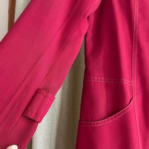 Red Mid Length Trench Coat With Pockets