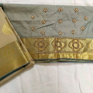 New Pattu Saree With Aari Work Blouse Unused