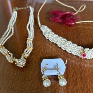 Combo Of 3-Pearl Neckpeice+choker+ Earrings