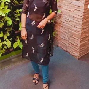 Black Kurti With  White Embroidery