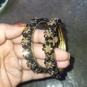 Golden Black Beads 2 Bangles