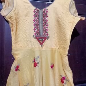 Yellow Embroidery Real Mirrors Work Anarkali Gown