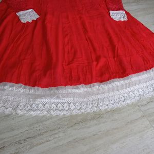 XL Size Hot Red Frock With Scarf