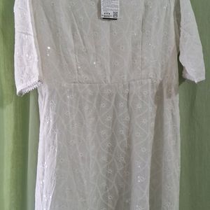 White Kurti Gown With Dupatta