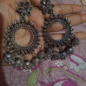 Silver Oxidized Long Earrings