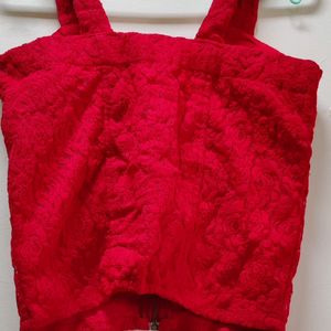 Red Lace Bustier Zipper Top