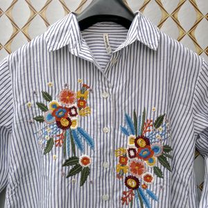 New Premium Cotton Stripped Embroidery Shirt