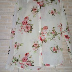 Women's Off White Flower Print Shirt