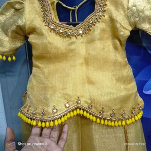 Trendy Tissue Pattu Maggam Work Frills Frock