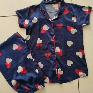 Navy Blue Heart Design Night Dress