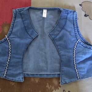 Hand 🌸 Print Blue Kid Girls Sleeveless Jacket