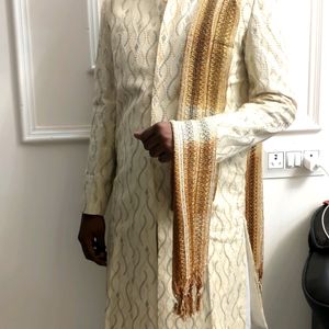 Sherwani Mens Sider White With Dupatta Kadhai