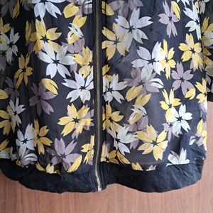 Floral Print Full Zip Fashion Top