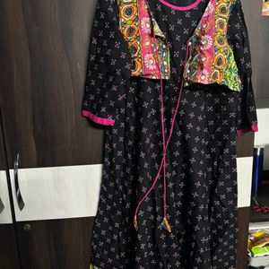 Black Anarkali Kurthi With Attached Jacket