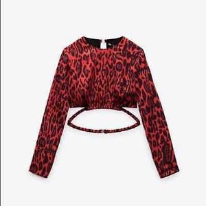 ZARA RED CHEETAH PRINTED CROP TOP