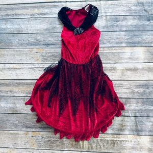 Gothic Red Lacy Velvet Vintage Dress