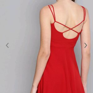 Women Red Solod Fit & Flare Dress