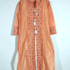 White And Coral Kurta Set (Women's)