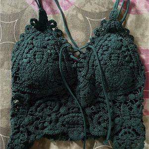 crochet bra crop top green color