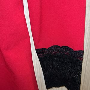 Red And Blk Full Sleeve Georgette Top