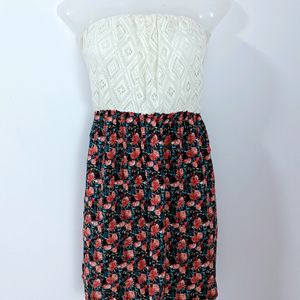 Lace And Floral Print Imported Strapless Dress