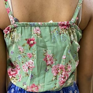 Green Floral Crop Top With Elastic