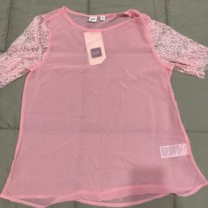 GAPSheer Top with Lace Sleeves