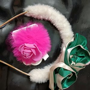 White Green & Pink Hair Accessories For Baby Girl