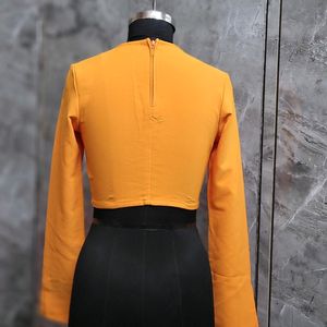 Orange Front Knot Long Sleeve Top