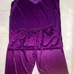 Claura Purple Satin Night Suit