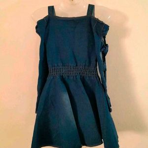 Women Teenage Girls Dress Denim.bow Design