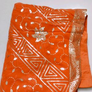 Orange  Shimmer Saree