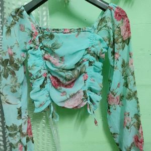 Floral Square Neck Balloon Sleeves Top