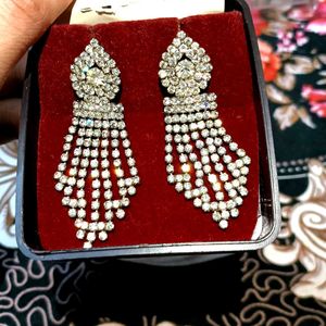 traditional crystal work long earring