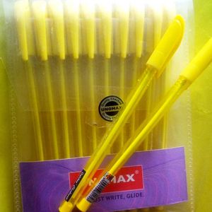 New Set Of 10 Yellow Colour Ball Pen