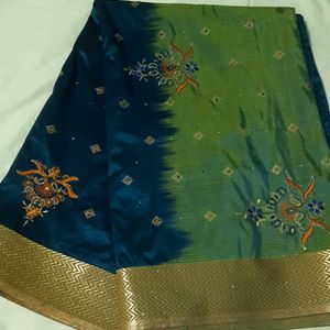 Navy Blue Saree With stitched Blouse