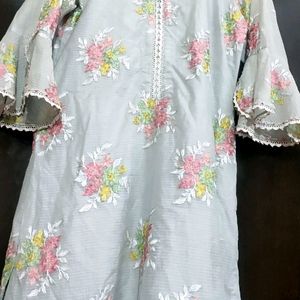 Silver Kurta Plazo Set Without Dupatta For 38 Bust