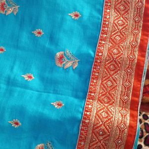 Sky Blue Party Wear Saree with Gift 🎁🎁🎁🎁🎁