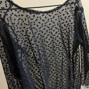 Black Color Full Sleeves Net Top