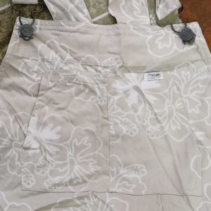 Korean Beige Floral Print Dungaree