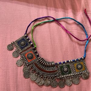 Oxidised Silver Necklace And Earrings Set, Banjara