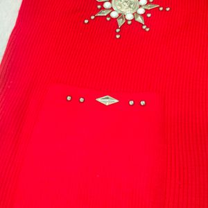 Women Red Cardigan Sweater