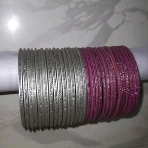 Silver and Purple Glitter Bangles