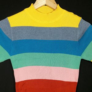 Multi Color Stripes High Neck Top ( Women's )