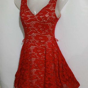 HOT RED SHORT FLARED DRESS