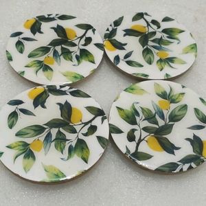 Wooden Lemon Enamel Coaster Set Of 4