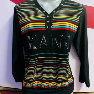 Black Designer Colourful Striped Top