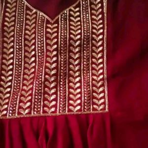 Maroon Anarkali Kurthi Set